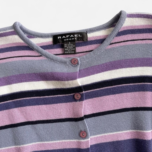 Vintage Rafael Sport Purple Striped Button Front Long Sleeve Cardigan - Picture 3 of 5